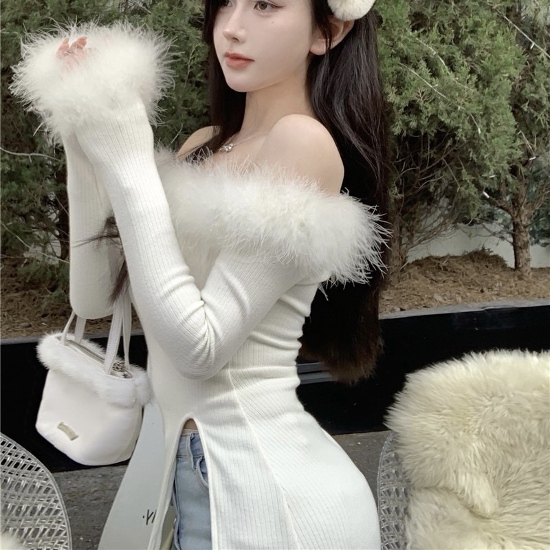 ÁO TRỄ VAI CHẤT LEN MỎNG PHỐI LÔNG SANG CHẢNH