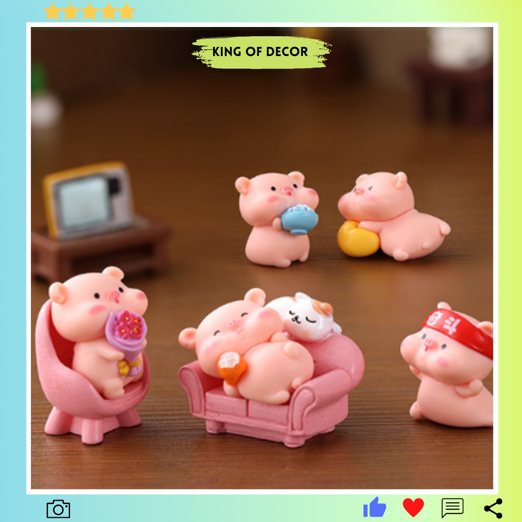 Đồ decor bàn học, trang trí bàn lam việc, mô hình heo hồng mini King of Decor kích thước 2.5cm x 2.7cm, bằng nhựa ABS