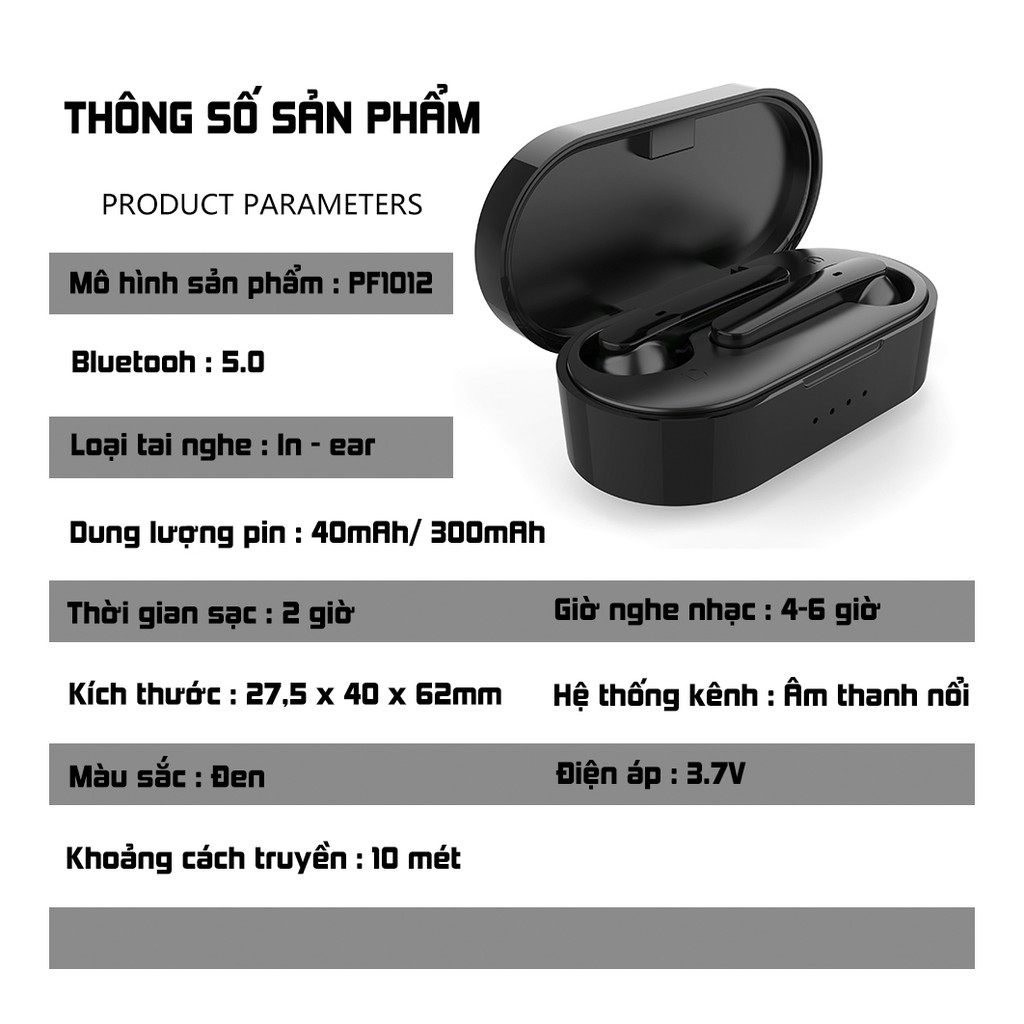 Tai nghe nhét tai bluetooth PKCB146 5.0 phiên bản quốc tế, cảm ứng vân tay, chống nước IPX5 - Hàng chính hãng