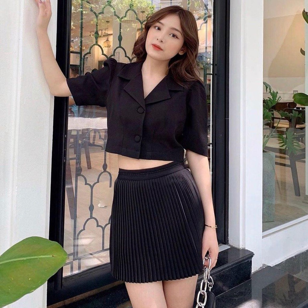 Chân váy xếp ly ngắn có lót quần màu trắng, đen MSA173