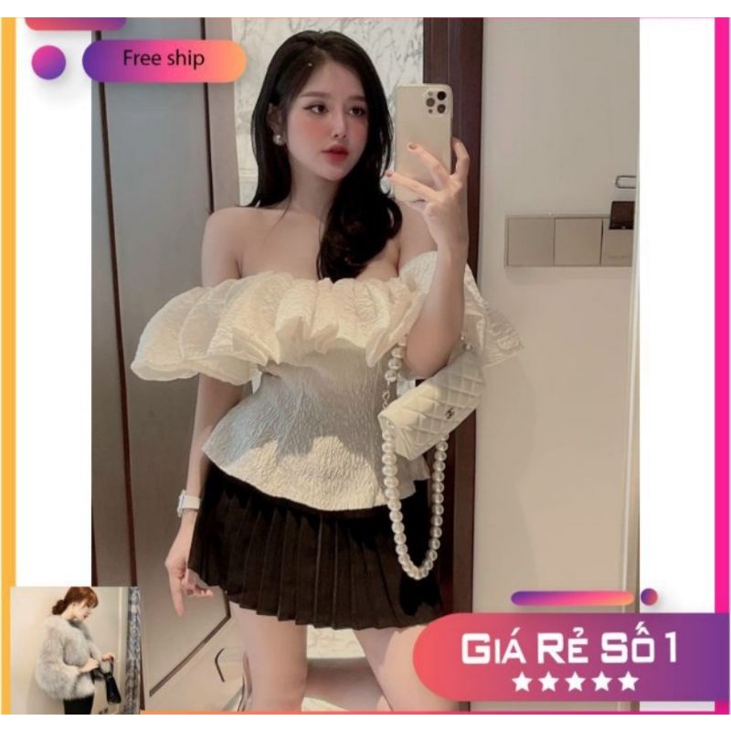pass thanh lý áo gấm màu trắng trễ vai size S