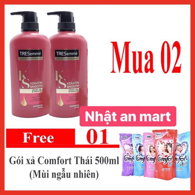 Combo 2 chai dầu gội Tresemme Keratin Smooth bổ sung tinh dầu Argan 400ml, Thái Lan - Tặng một comfor thái