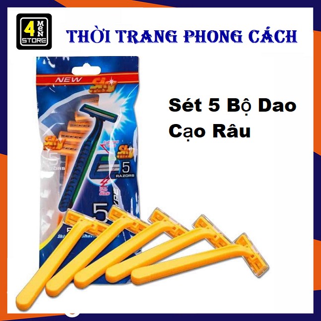 Set 5 Dao Cạo Râu 2 Lưỡi Kép Giúp Cạo Sát, Cán Dao Nhựa Có Khe Chống Trượt Cho Phái Mạnh - Mã