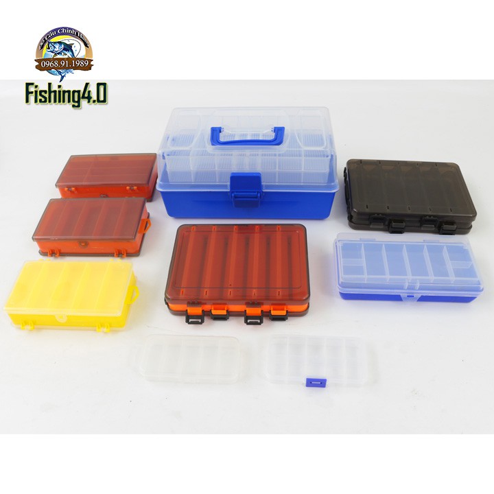 Hộp đựng mồi lure,mồi giả, phụ kiện câu cá, đựng lưỡi , 2 tầng , 2 mặt nhiều mẫu KK07
