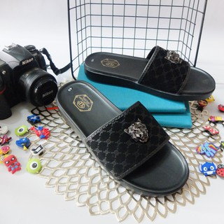 Dép nam quai ngang đế cao su hộp, quai in PP chìm đính hổ kim loại, phù hợp đi học đi chơi, dép nam đẹp