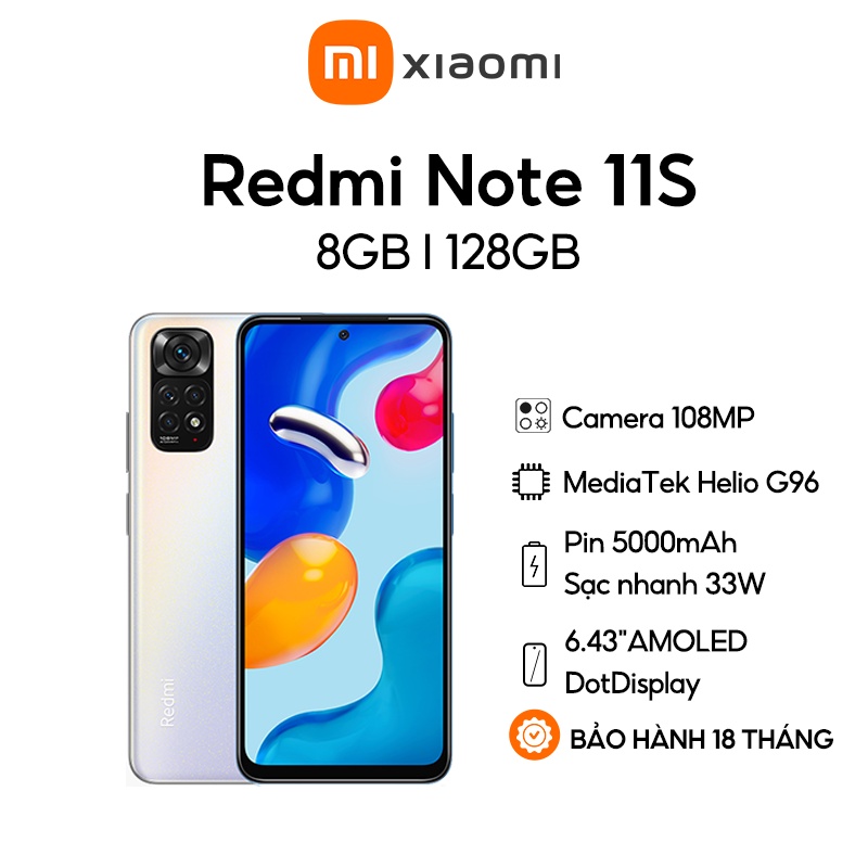 Điện thoại Xiaomi Redmi Note 11S 8GB l 128GB - Camera 108MP - 90Hz AMOLED FHD+ DotDisplay - Sạc nhanh 33 - Chính hãng
