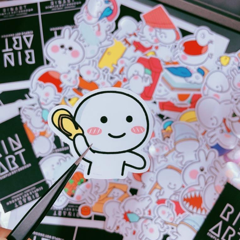 Bộ 100 sticker thỏ cute siêu quậy dùng để trang trí điện thoại di động/ván trượt/vali không để lại dấu keo