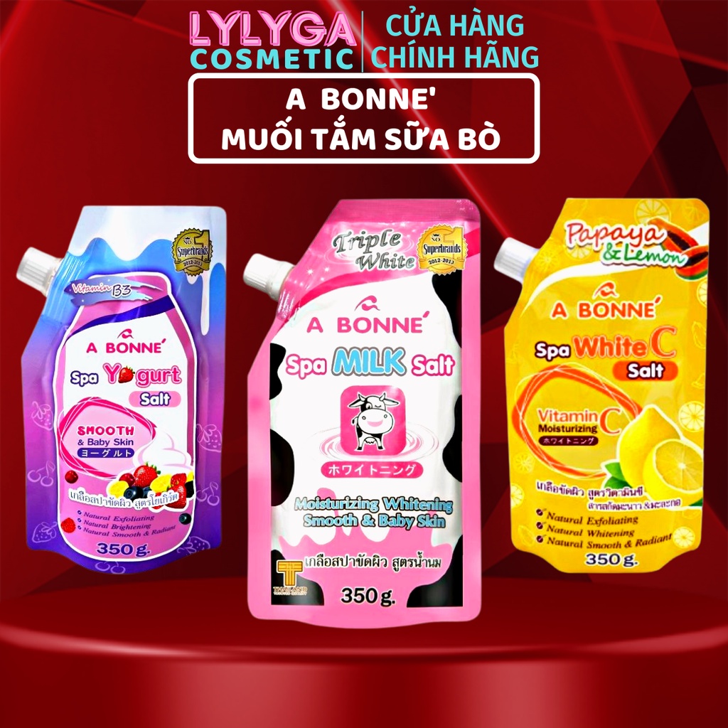 Muối tắm sữa bò tẩy tế bào chết A BONNE Spa Milk Salt 350g Thái Lan hương sữa bò, sưa chua, hoa quả vitamin C, B3 TT04