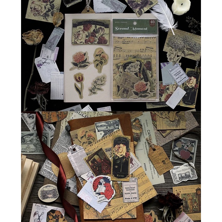 set 40 món cỡ nhỏ vintage cổ điển trang trí sổ bullet journal phụ kiện decor chụp ảnh winzige
