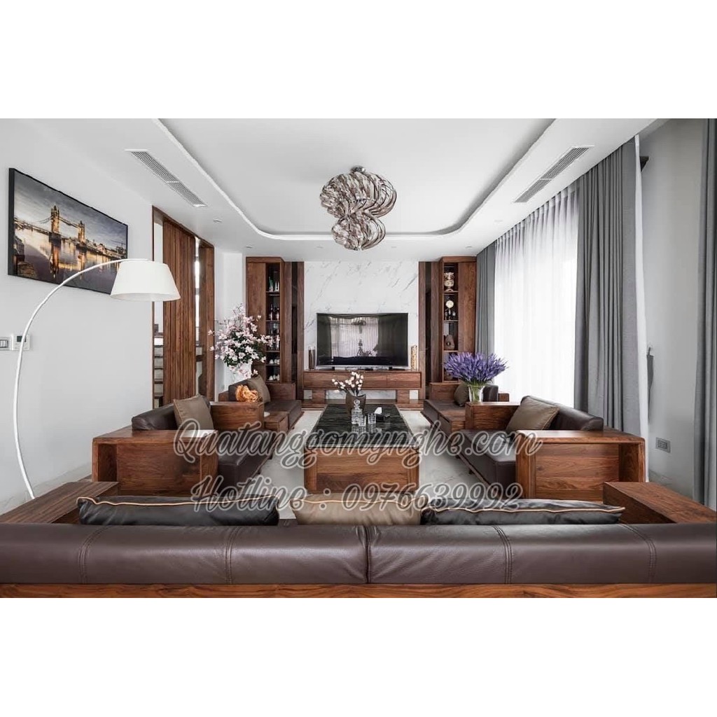 Bàn ghế sofa phòng khách hiện đại gỗ óc chó