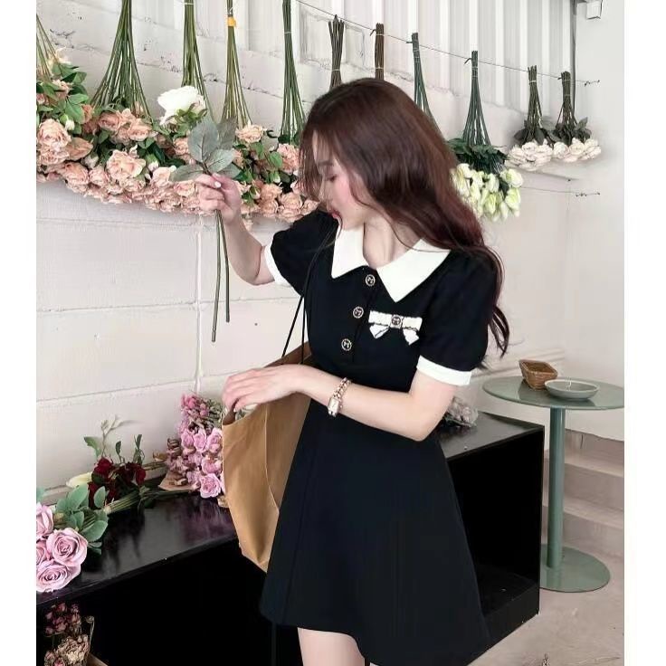 COZOK Đầm Tay Ngắn Cổ Bẻ Dáng Ôm Thời Trang Xinh Xắn Cho Nữ