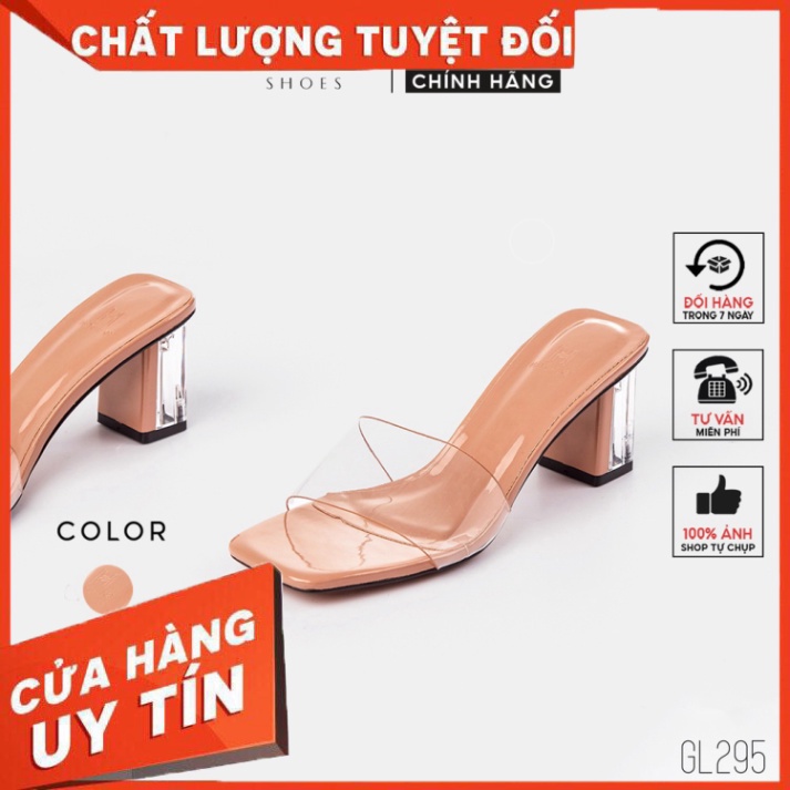 Guốc lê nữ Hà Huyền Shoes quai ngang trong gót vuông 5 phân thời trang - GL295 - Hàng nhập khẩu