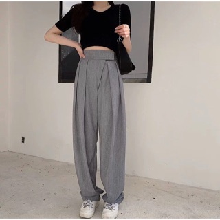 (q1481) quần ulzzang cạp lệch ống rộng cá tính