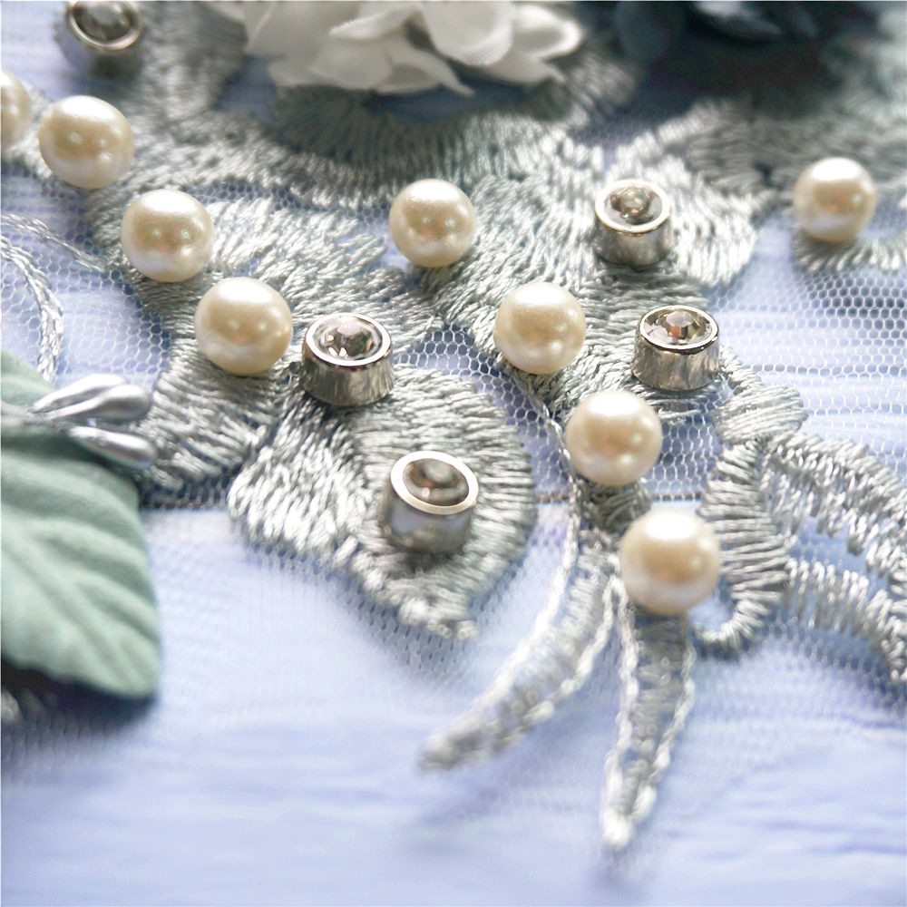 Thêu Kim Cương Giả Ngọc Trai Hoa Đính Ren Vải May Ren Viền Váy Cưới Thủ Công DIY