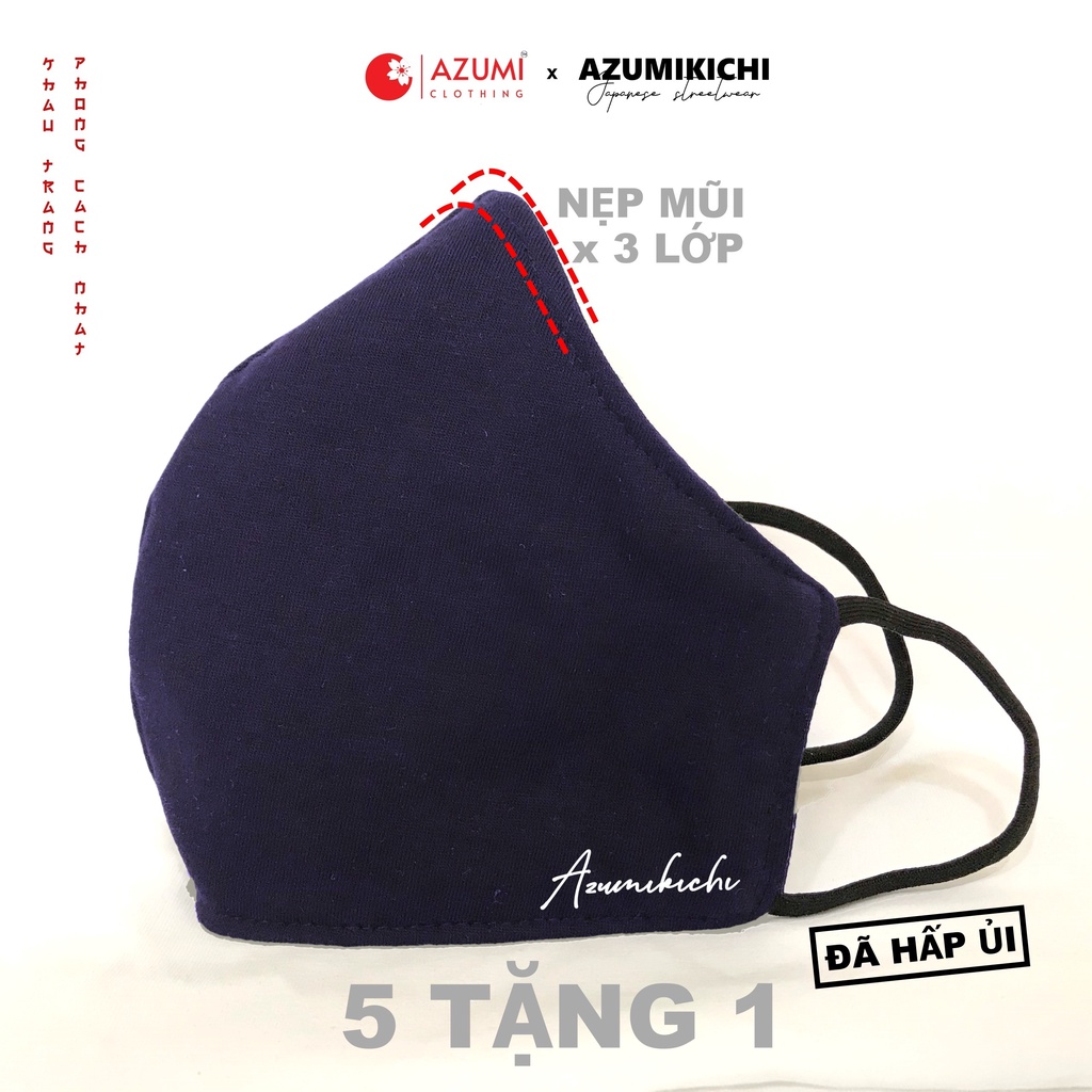 Combo 5 tặng 1 khẩu trang Motomi 3D dùng đi đường màu đen, khau trang vải chống bụi mịn 3 lớp có nẹp mũi Azumikichi B1