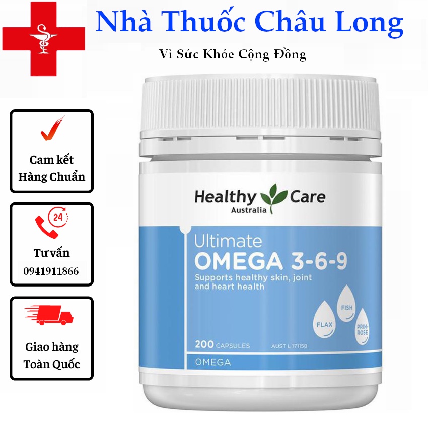 Omega 369 Healthy Care - Dầu Cá Nội Địa Úc - Giúp sáng mắt , bổ sung DHA , EPA giúp phát triển trí não - Hộp 200 viên