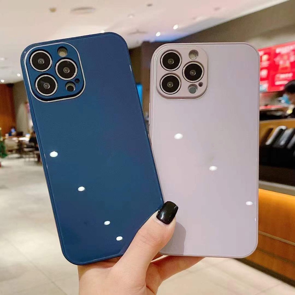 Ốp Điện Thoại Kính Cường Lực Cứng Màu Xanh Dương Cho Iphone 13 12 11 Pro Max Ipx XR Xs Max 7Plus 8Plus 8P