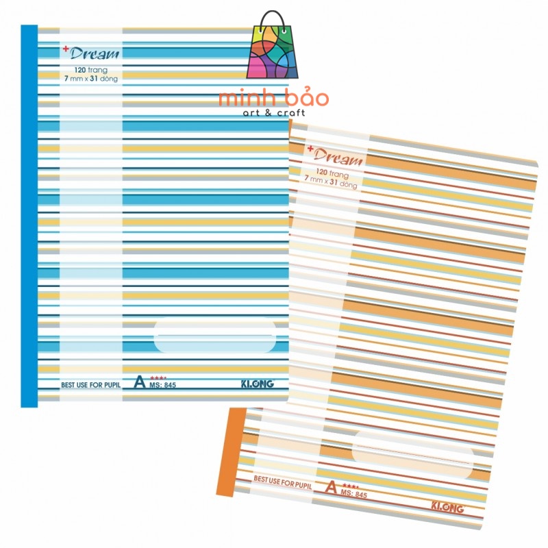 VỞ KẺ NGANG KLONG DREAM 120/200 TRANG SIZE B5 58/86, MS 845 (120 TRANG), MS 846 (200 TRANG)