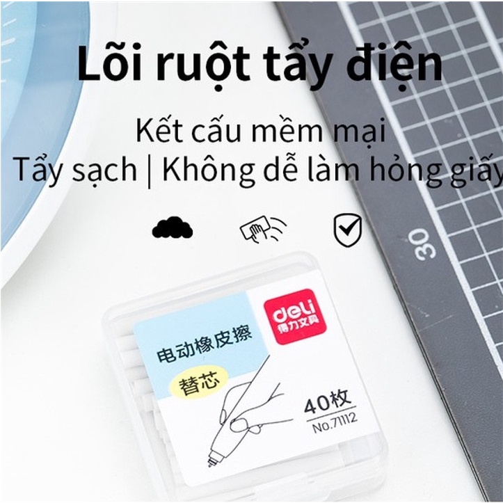 Lõi ruột tẩy điện Deli - 5x25mm / 2.5x25mm - hộp 50 / 40 viên - 71074 / 71112 - tẩy điện EH02701/EH02800-vpp Diệp Lạc