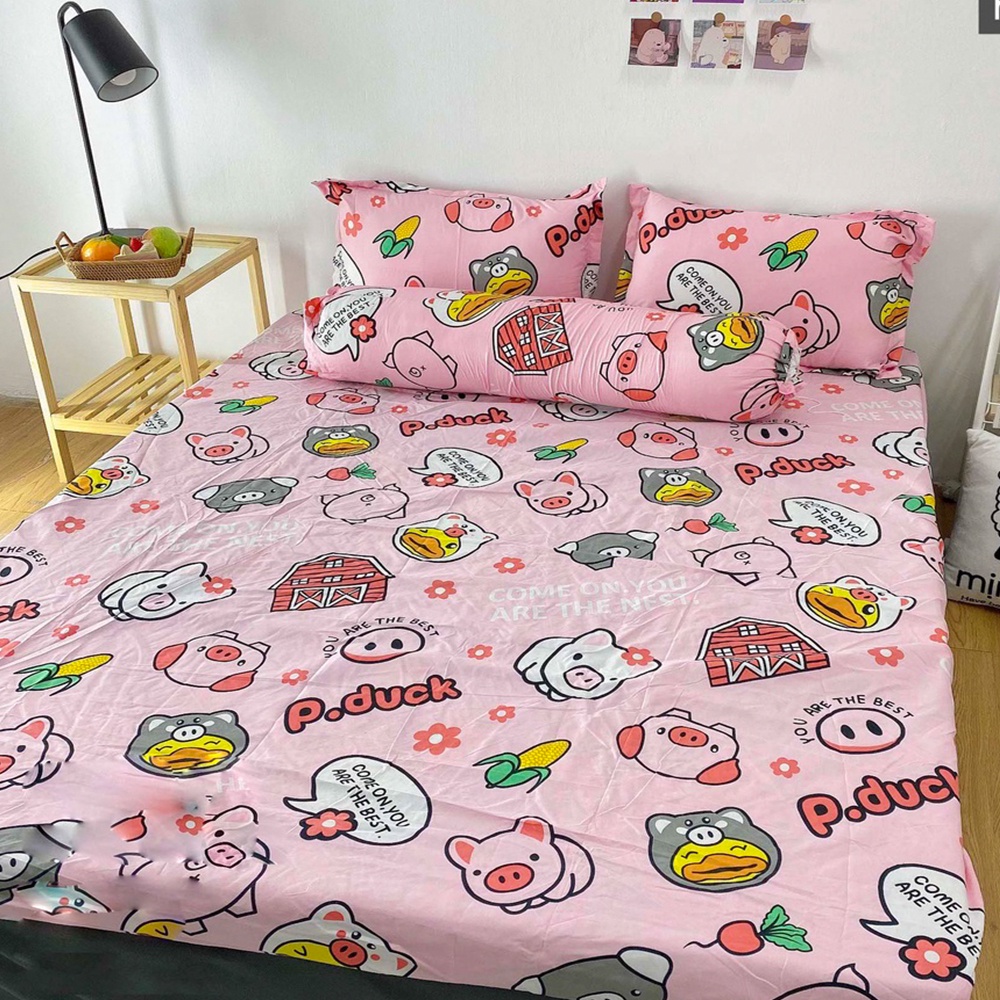 Sét 5 Món Chăn Hè Cotton Poly Mẫu Heo Hồng - (1ga, 1 chăn hè, 2 vỏ gối nằm, 1 vỏ gối ôm) Kích thước M2/M6/M8/2M2