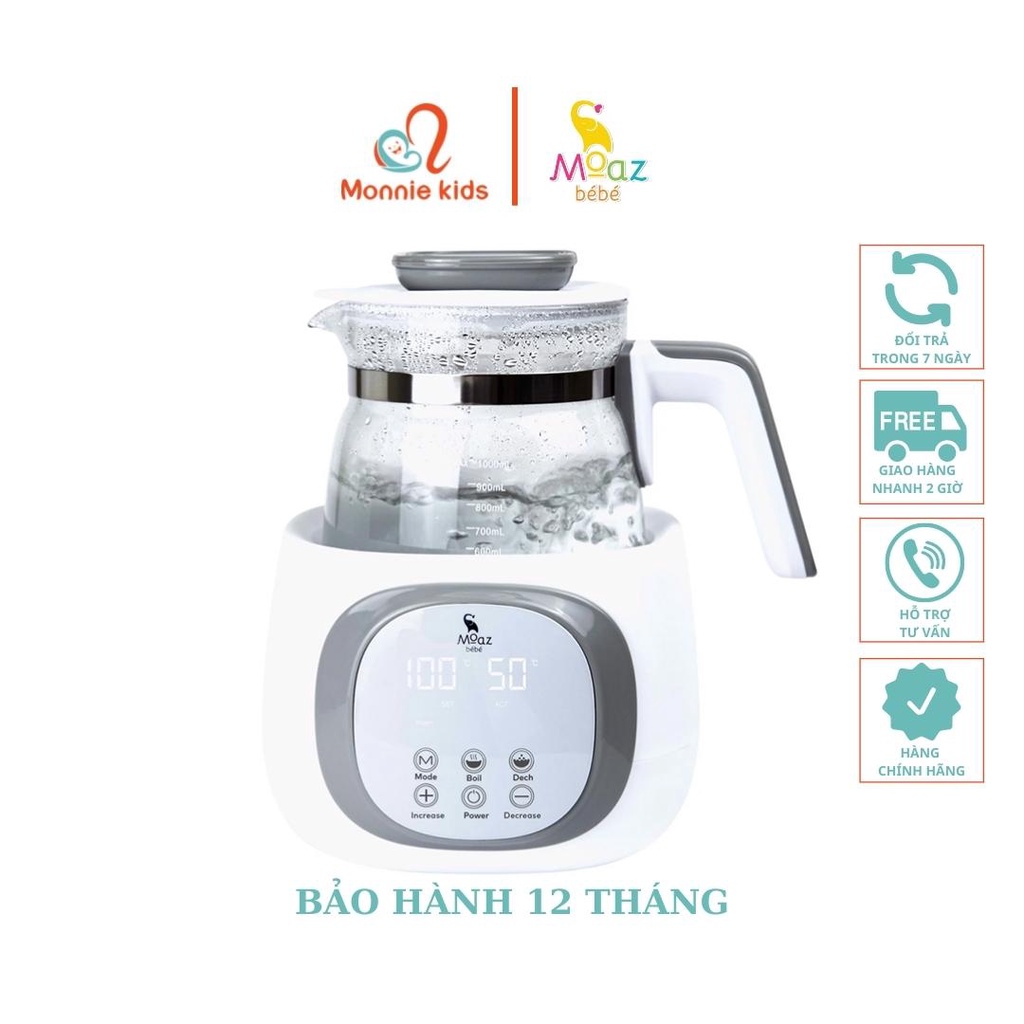 Bình đun nước siêu tốc giữ nhiệt Moaz Bebe MB012 pha sữa, trà và cafe dung tích 1 lít