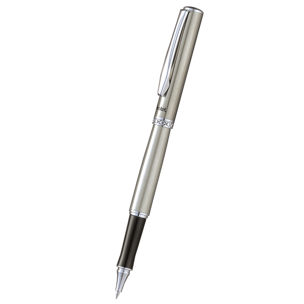 Bút ký CAO CẤP Pentel Vỏ BẠC mực gel xanh 0.7 K600-C Kèm hộp nhung sang trọng