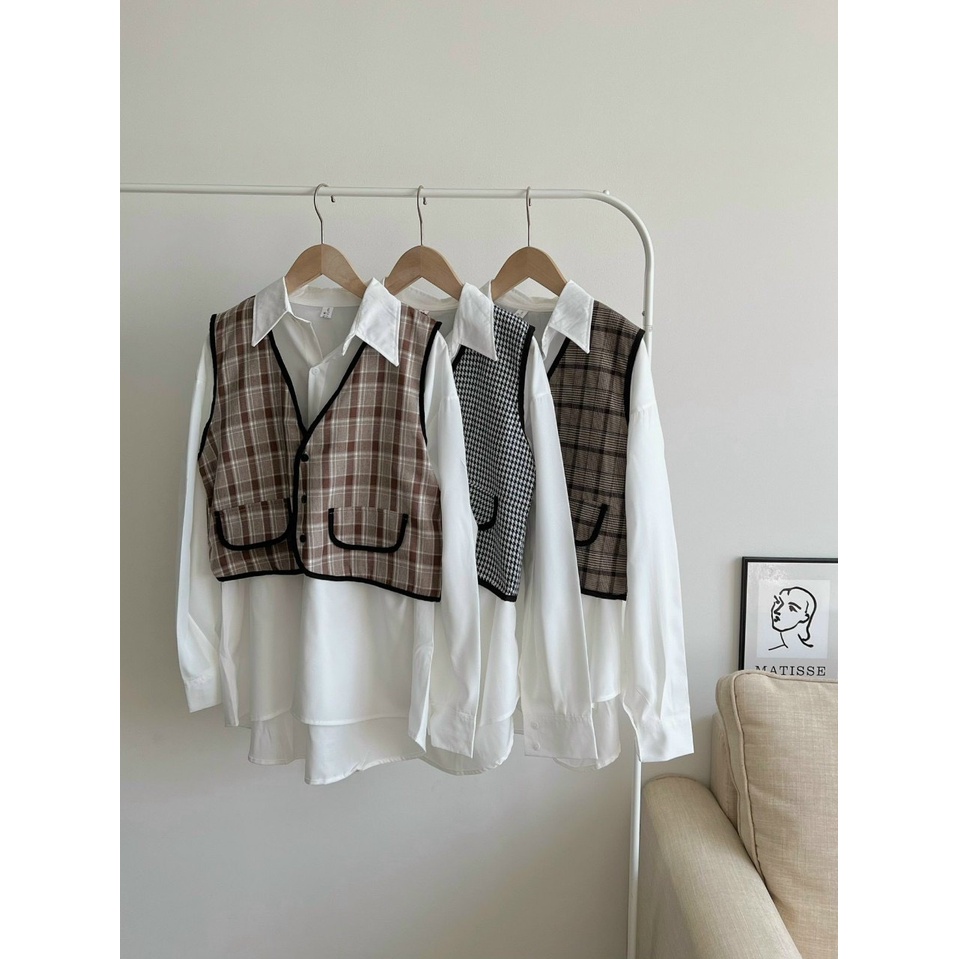 Set áo sơ mi phối gile Hàn Quốc