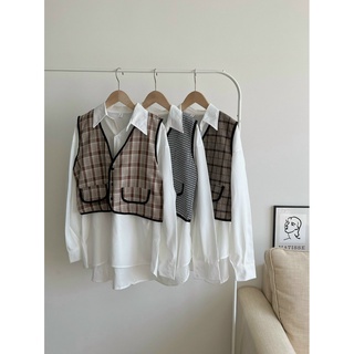 Set áo sơ mi phối gile Hàn Quốc