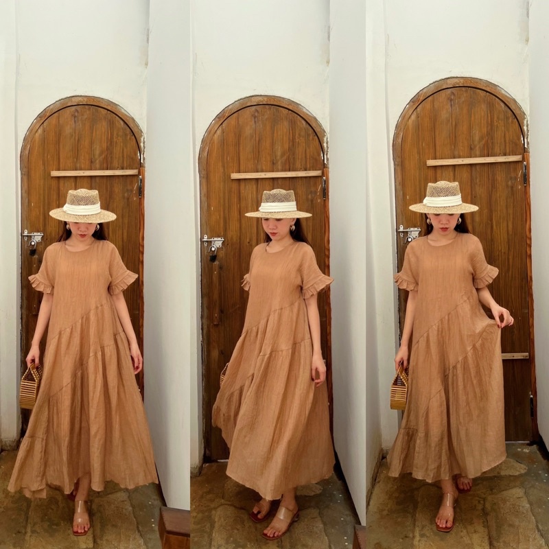 Đầm Dập Ly Vải Tơ Nhẹ Mát Phom Suông Rộng Thiết kế 3 Tầng Xéo Nhau Cực Xinh