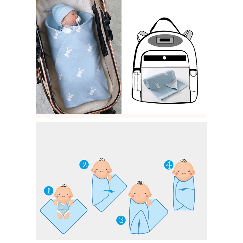 Vỏ Chăn Cotton Dệt Kim Quấn Em Bé Sơ Sinh In Hình Thỏ Đáng Yêu