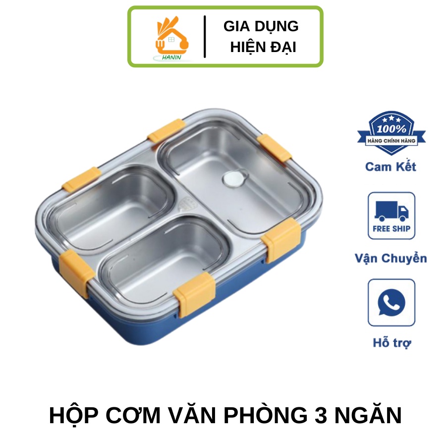 Hộp Cơm Văn Phòng inox 3 Ngăn Giữ Nhiệt , Khay đựng cơm inox 3 ngăn có nắp Hàn Quốc