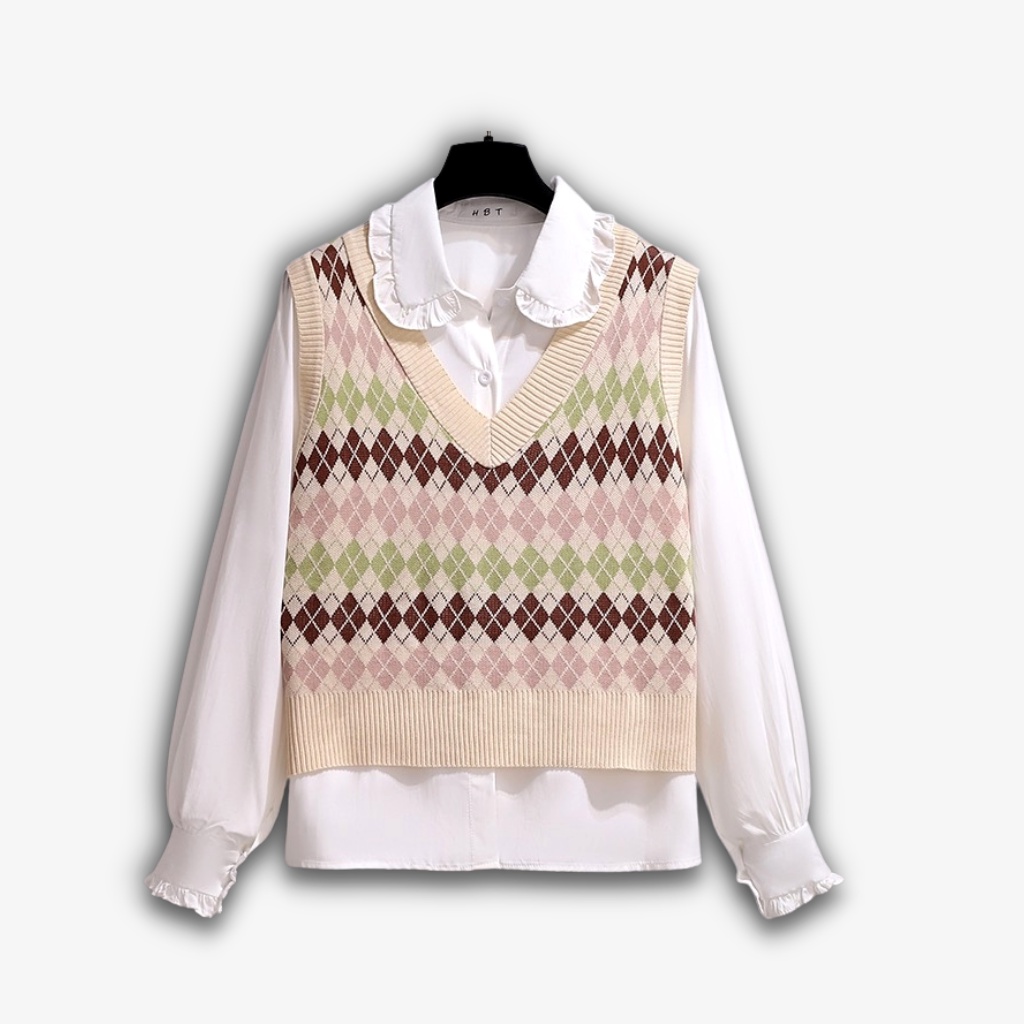 Áo Gile len nữ kẻ caro Vintage cổ tim hoạ tiết phong cách thời trang Hàn Quốc LADY SHOP M37HD | BigBuy360 - bigbuy360.vn