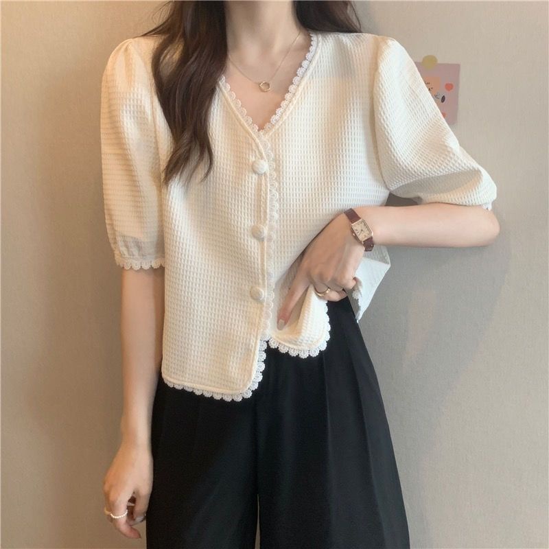 Áo Sơ Mi Ngắn Tay Cổ Chữ v Dáng Ôm Phong Cách Hàn Quốc Mới Cho Nữ NZ-CS-36