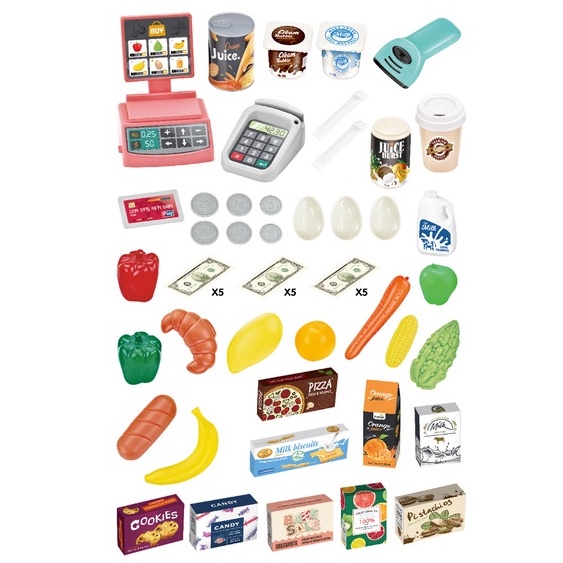 Bộ Đồ Chơi Quầy Siêu Thị Kèm Xe Đẩy Loại Lớn Kèm Âm Thanh Và Ánh Sáng Cho Bé, bộ đồ chơi bán hàng xe đẩy - Mây Kids