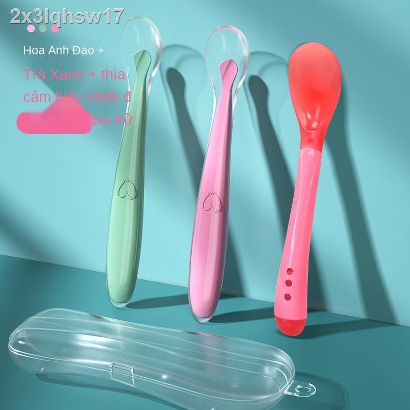 Bé sơ sinh thìa silicone cảm biến nhiệt độ bát ăn dặm trẻ em nước bổ sung mềm bộ đồ