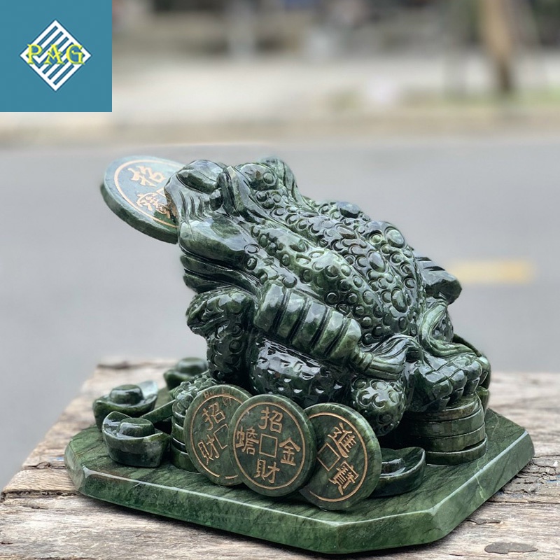 Thiềm Thừ Cóc Ngậm Tiền Tài Lộc Đá Lam Ngọc Size 20cm
