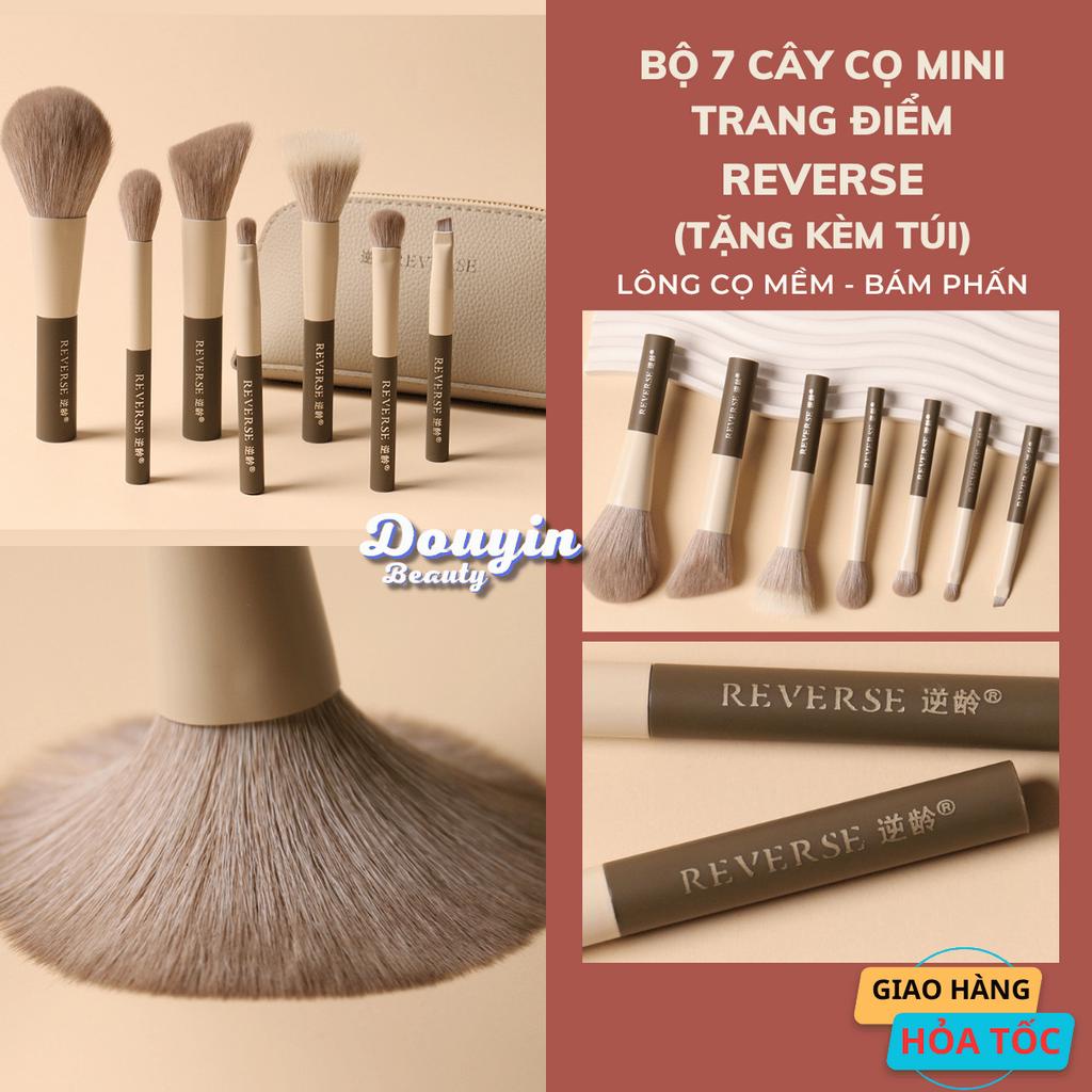 Bộ Cọ Mini REVERSE Cao Cấp Lông Mềm Cọ Phấn Phủ, Má Hồng, Mắt, Tạo Khối DD08 ( 7 Cây + Kèm Ví) - Douyin Beauty