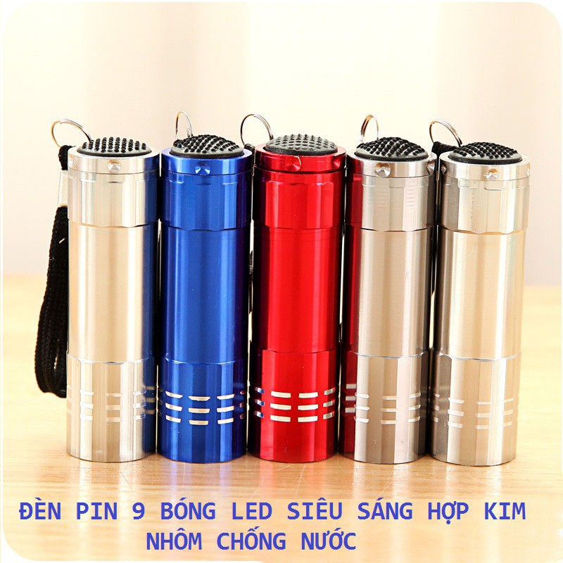Đèn pin mini, siêu sáng 9 bóng led, hơp kim nhôm, chống nước