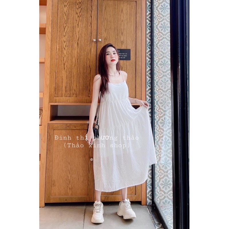 Đầm Maxy, Đầm Maxy 2 Dây Trắng Dáng Xòe Chất Đũi | BigBuy360 - bigbuy360.vn