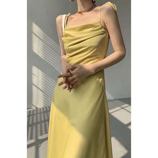 Đầm Hai Dây Lụa Nữ Dáng Dài Đàm 2 Dây Chất Satin Gợi Cảm