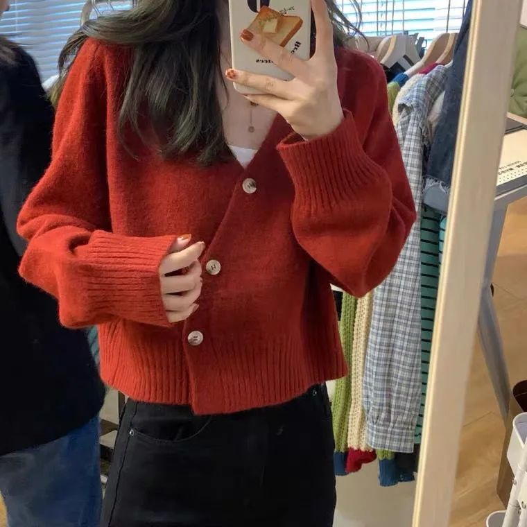 Áo khoác cardigan dệt kim màu trơn dáng rộng tay dài cài nút chéo thời trang phong cách Hàn Quốc cho nữ