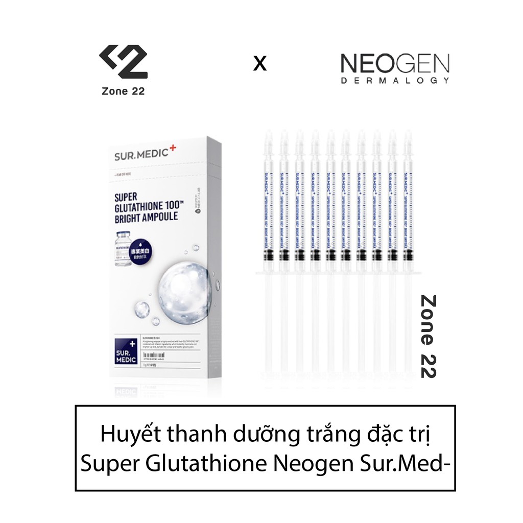 [ZONE22] HỘP 10 ỐNG Huyết thanh làm trắng da Neogen Sur.Medic + Super Glutathione 100 Bright Ampoule