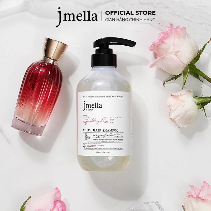 Dầu Gội Jmella In France Giúp Tóc Chắc Khỏe Hương No.5 Sparkling Rose Hair Shampoo Hoa Hồng Ngọt Ngào 500ml
