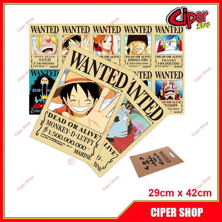 Bộ 10 Poster truy nã team Mũ Rơm - Mô hình One Piece A3 1 TỶ 5 loại dày