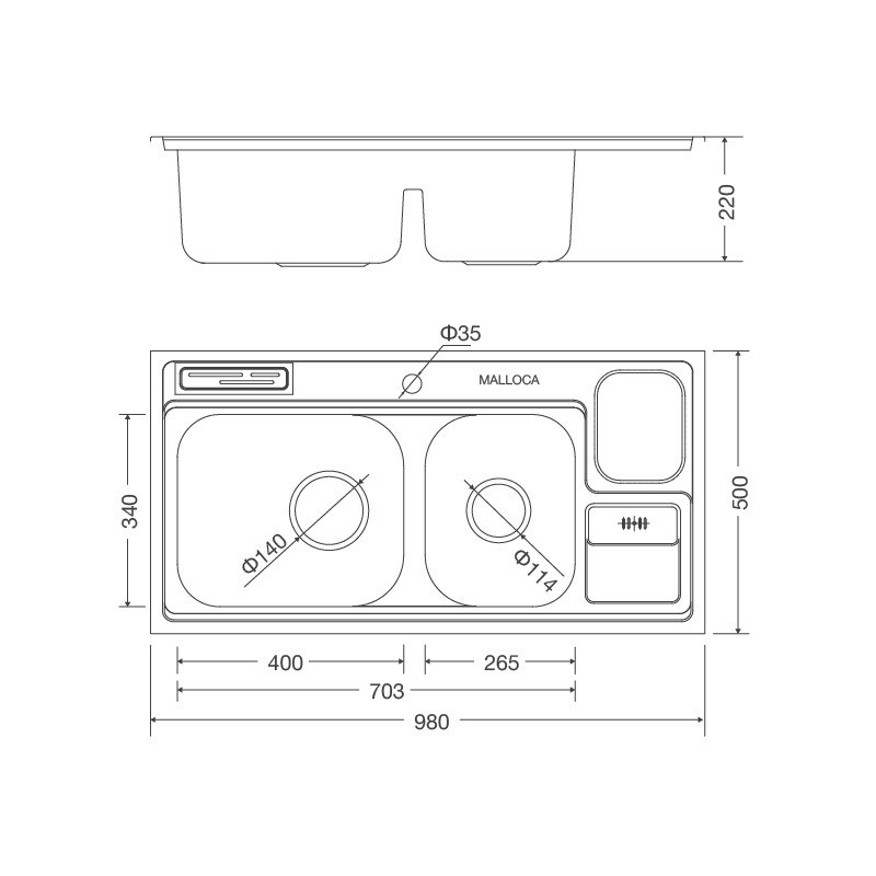 Chậu rửa chén inox Malloca MS 8809