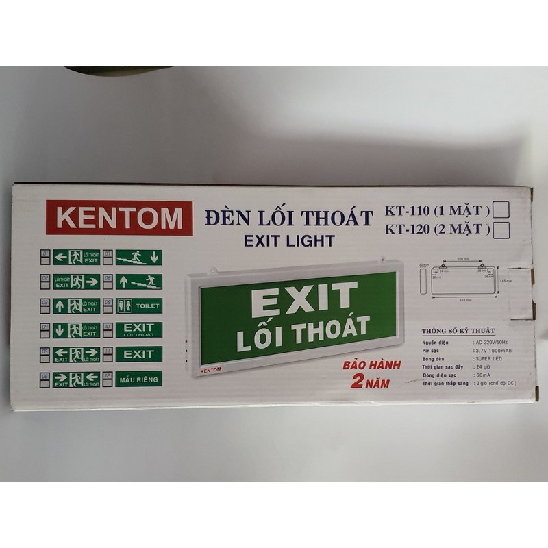 Đèn exit thoát kiểm Kentom 1 mặt có 10 mẫu đèn để lựa chọn