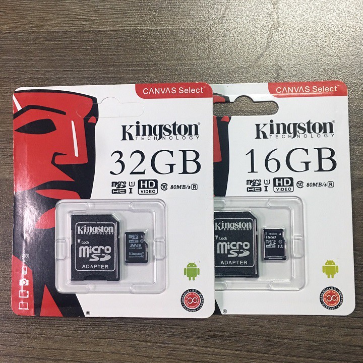 Thẻ nhớ Kingston MircoSD 32GB/16GB – Chính Hãng – Bảo hành 5 năm – Dùng cho Điện thoại – Máy ảnh – Camera – Kèm Adapter