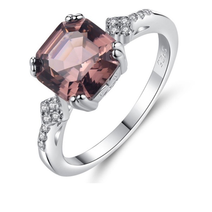Nhẫn Bạc Nữ S925 Đính Đá Nâu Mặt Vuông N2392 - Bảo Ngọc Jewelry