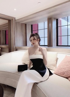 set áo peplum xẻ + quần suông