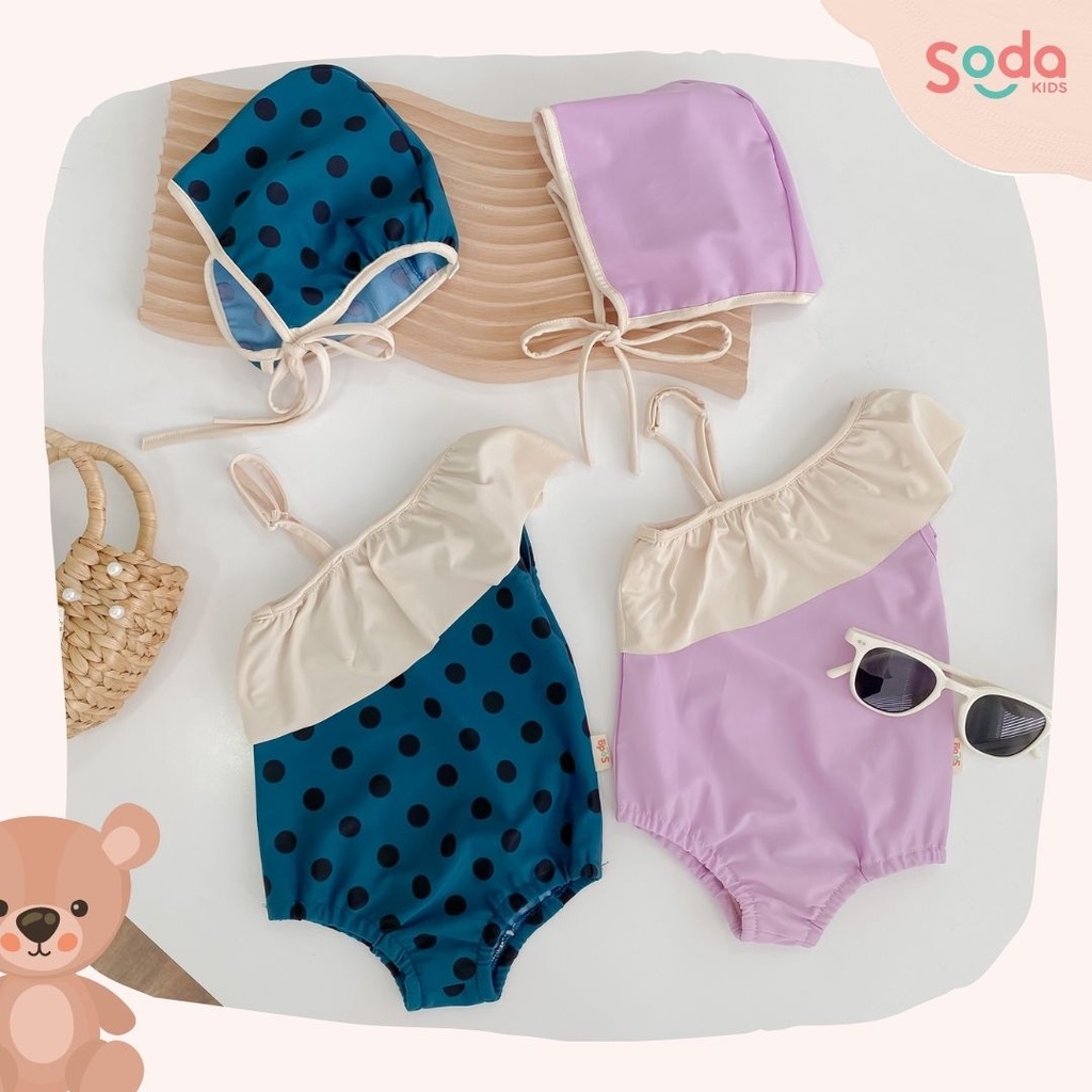 Bộ đồ bơi cho bé gái SODA KIDS phong cách bèo ren Hàn Quốc mềm nhẹ co dãn 4 chiều thoải mái